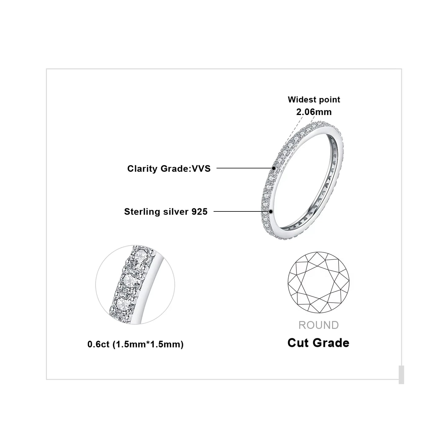 Exquisite 5A CZ Eternity Classic 925 Sterling Silver Wedding Engagement Band Ring for Women - Perfect Anniversary Gift in Fine Jewelry