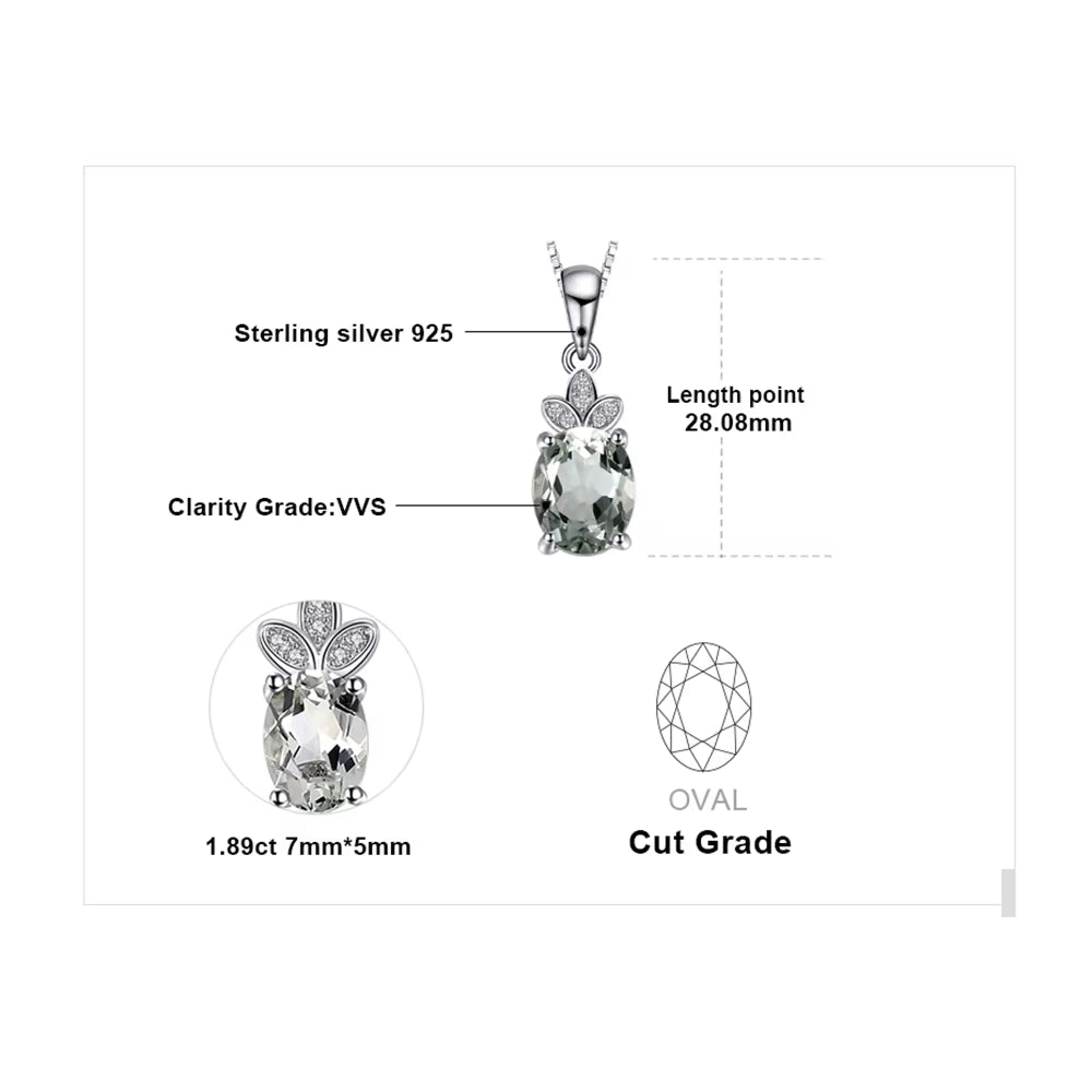 1.8Ct Genuine Green Amethyst Pendant Necklace in 925 Sterling Silver - Elegant Jewelry for Women, No Chain Included