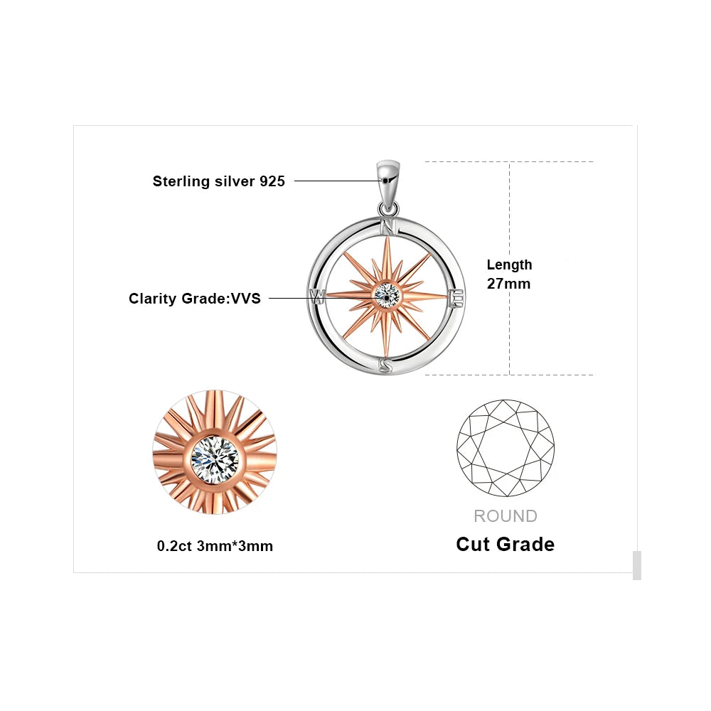 Dazzling Sun Star Compass Circle Pendant Necklace in 925 Sterling Silver with Elegant Rose Gold Finish - Perfect Gift for Women!4