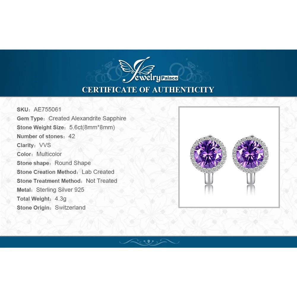 Elegant 5.6Ct Round Created Alexandrite Sapphire Hoop Earrings in Solid 925 Sterling Silver for Women - Exquisite Fine Jewelry