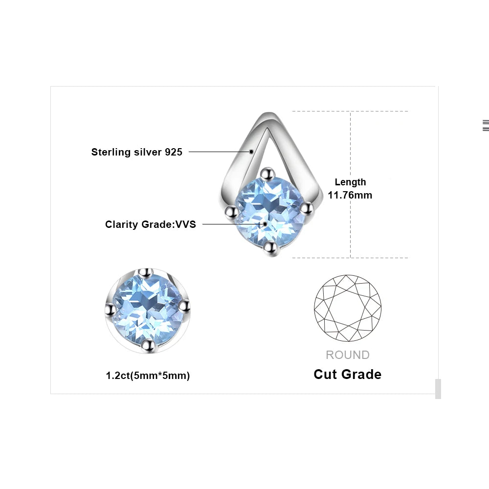 Elegantly Crafted 1.2Ct Round Natural Sky Blue Topaz Stud Earrings in 925 Sterling Silver - A Timeless Gift for Women