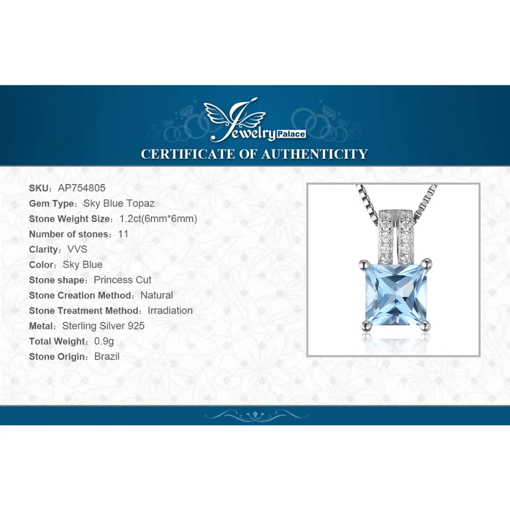 Exquisite 1.2 Ct Princess Cut Sky Blue Topaz Pendant Necklace in 925 Sterling Silver - Chain Not Included