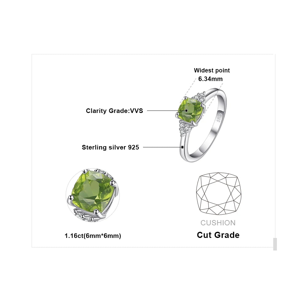 1.1Ct Genuine Natural Peridot Solitaire Ring in 925 Sterling Silver - Elegant Fashion Jewelry Perfect for Weddings and Special Occasions