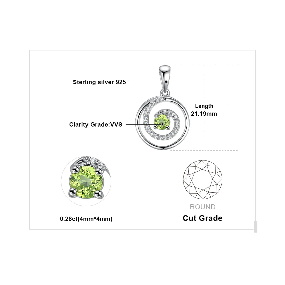 Elegant Round Natural Peridot Pendant in 925 Sterling Silver - A Timeless Necklace for Women