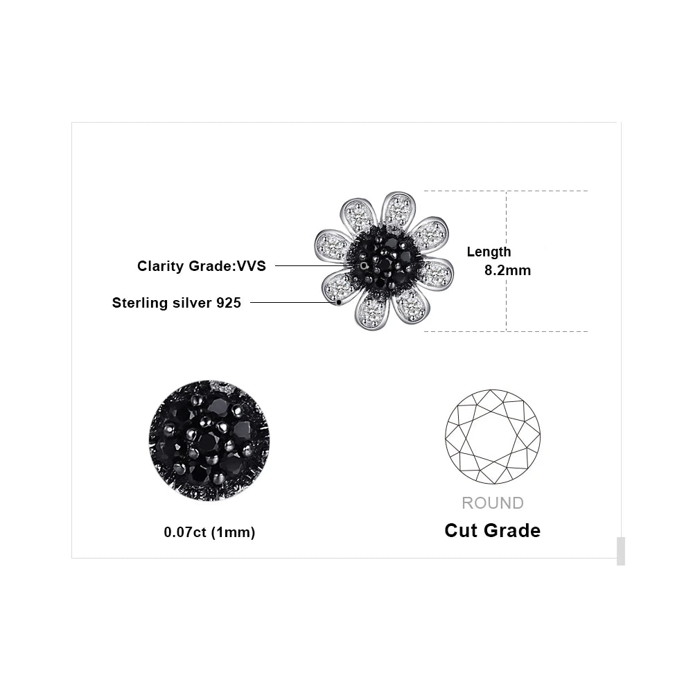 Elegant Flower Design Black Spinel Stud Earrings in Solid 925 Sterling Silver - A Perfect Fine Jewelry Gift for Women