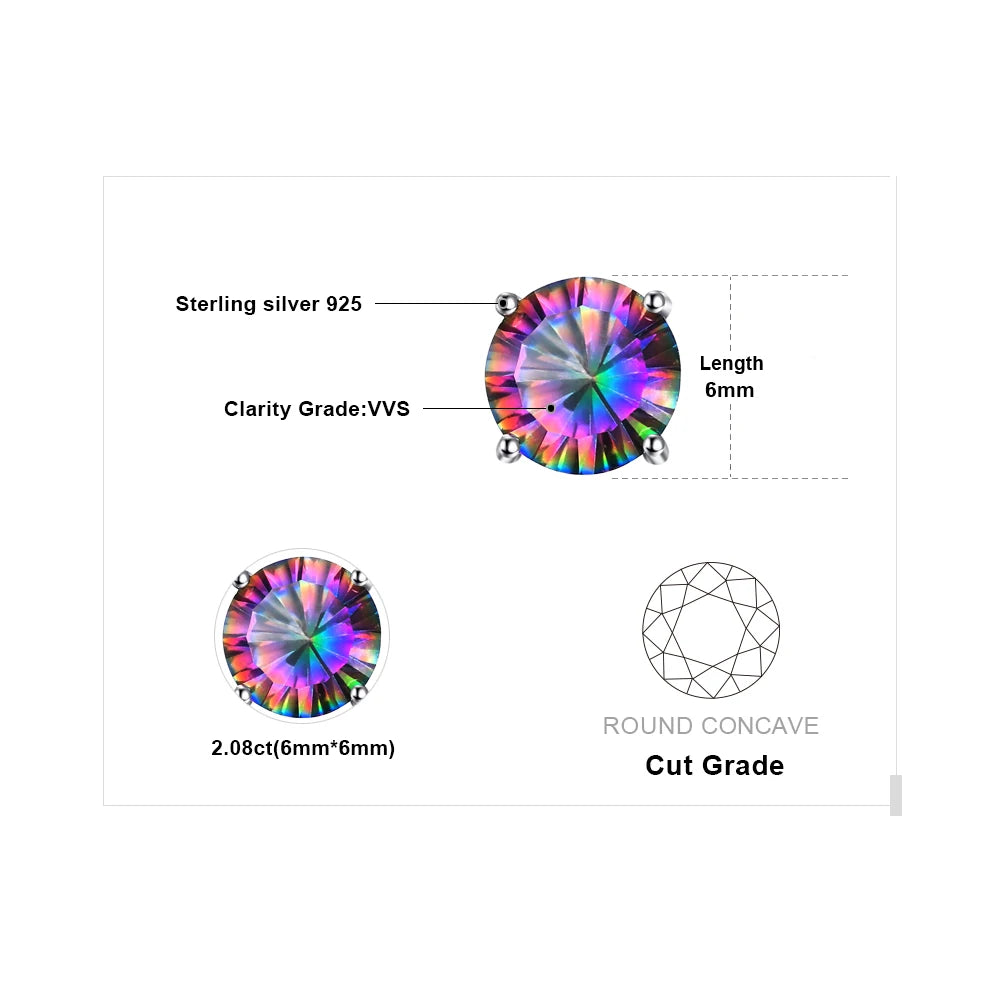Exquisite Round Genuine Rainbow Mystic Quartz Stud Earrings in 925 Sterling Silver for Women - A Stunning Fashion Statement in Fine Jewelry