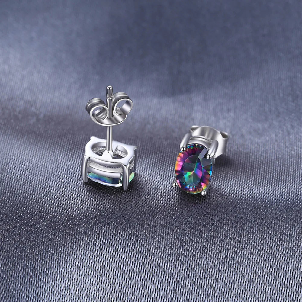 Exquisite 100% Natural Rainbow Quartz Stud Earrings in 925 Sterling Silver - Perfect Birthday Gift for Women