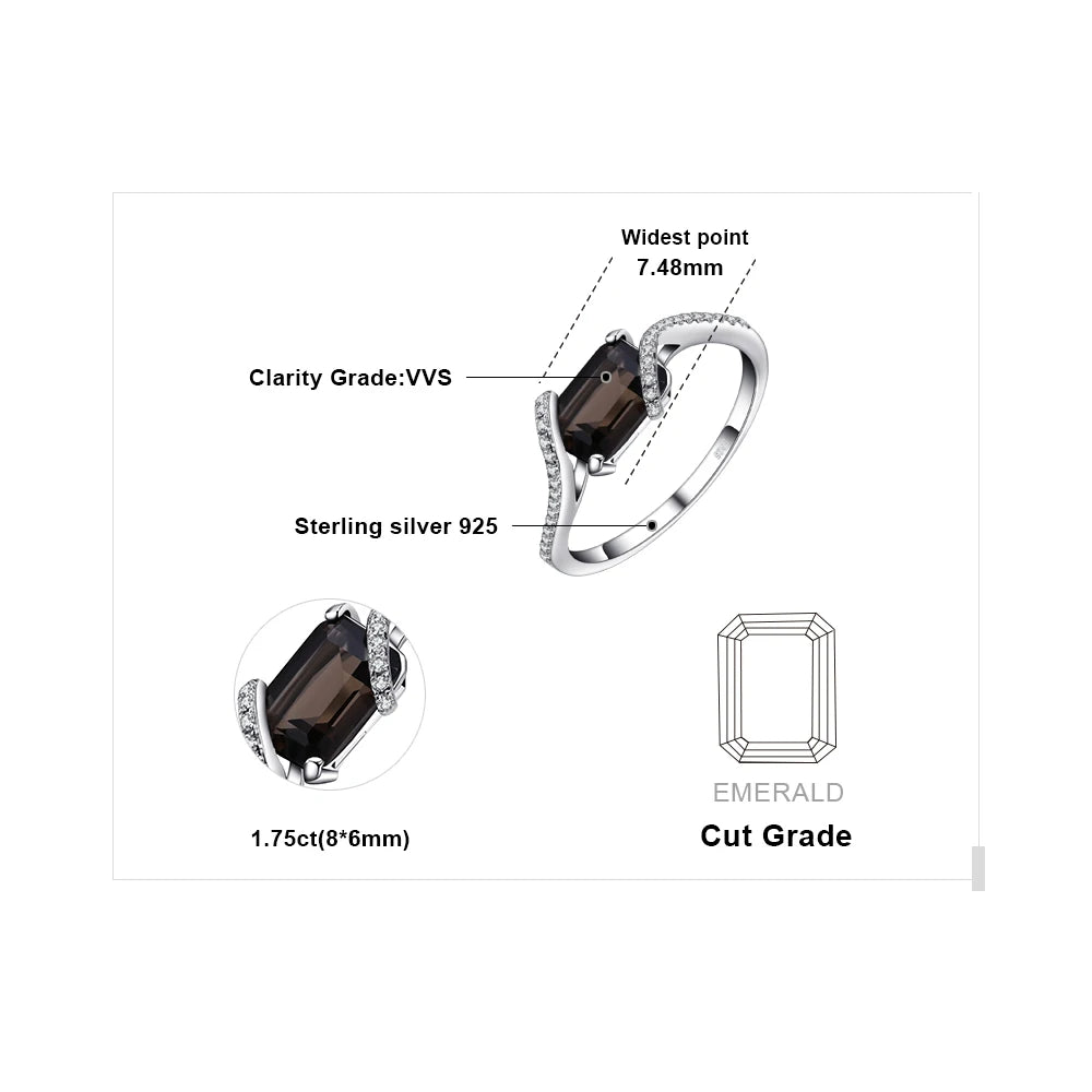 Elegant 1.7Ct Emerald Cut Smoky Quartz Ring in 925 Sterling Silver - Perfect for Weddings, Engagements, and Everyday Wear