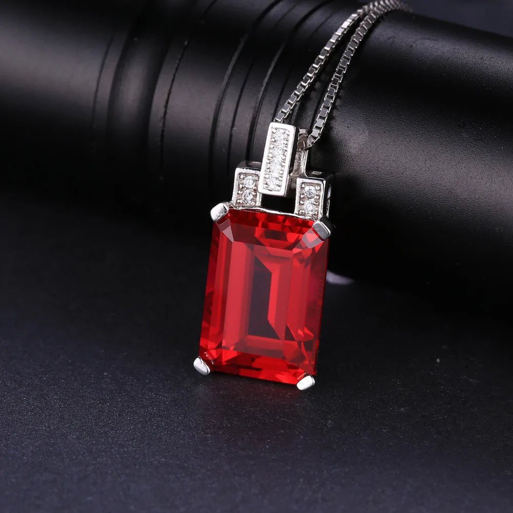 Elegant 9Ct Created Red Ruby Pendant Necklace in 925 Sterling Silver – Perfect for Engagement Parties and Thoughtful Gifts