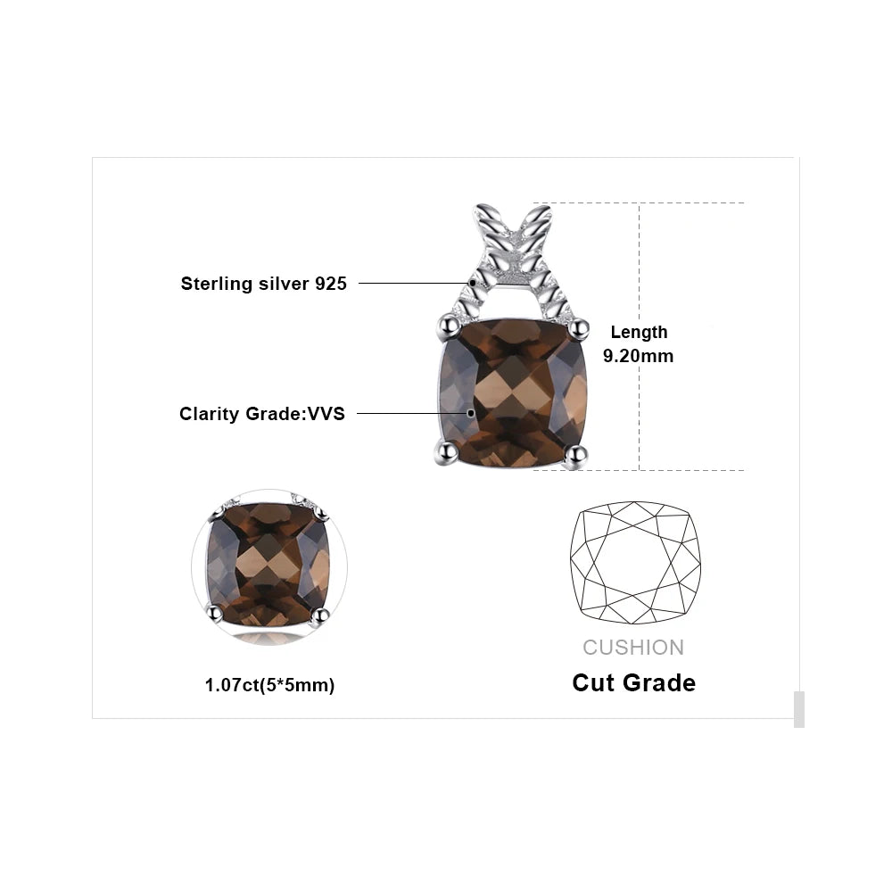 Exquisite 1Ct Genuine Smoky Quartz Square Stud Earrings in 925 Sterling Silver for Elegant Women