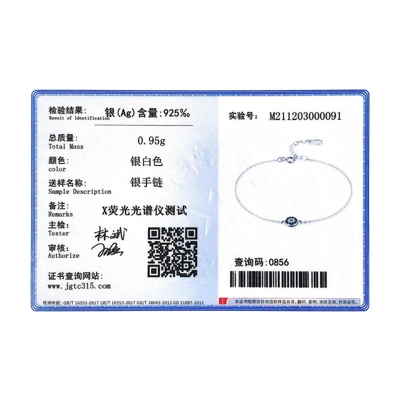 Exquisite Round Eyes Chain Bracelet in 100% Authentic 925 Sterling Silver Featuring Blue Crystal Accents - A Stunning Fashion Accessory for Women and Girls