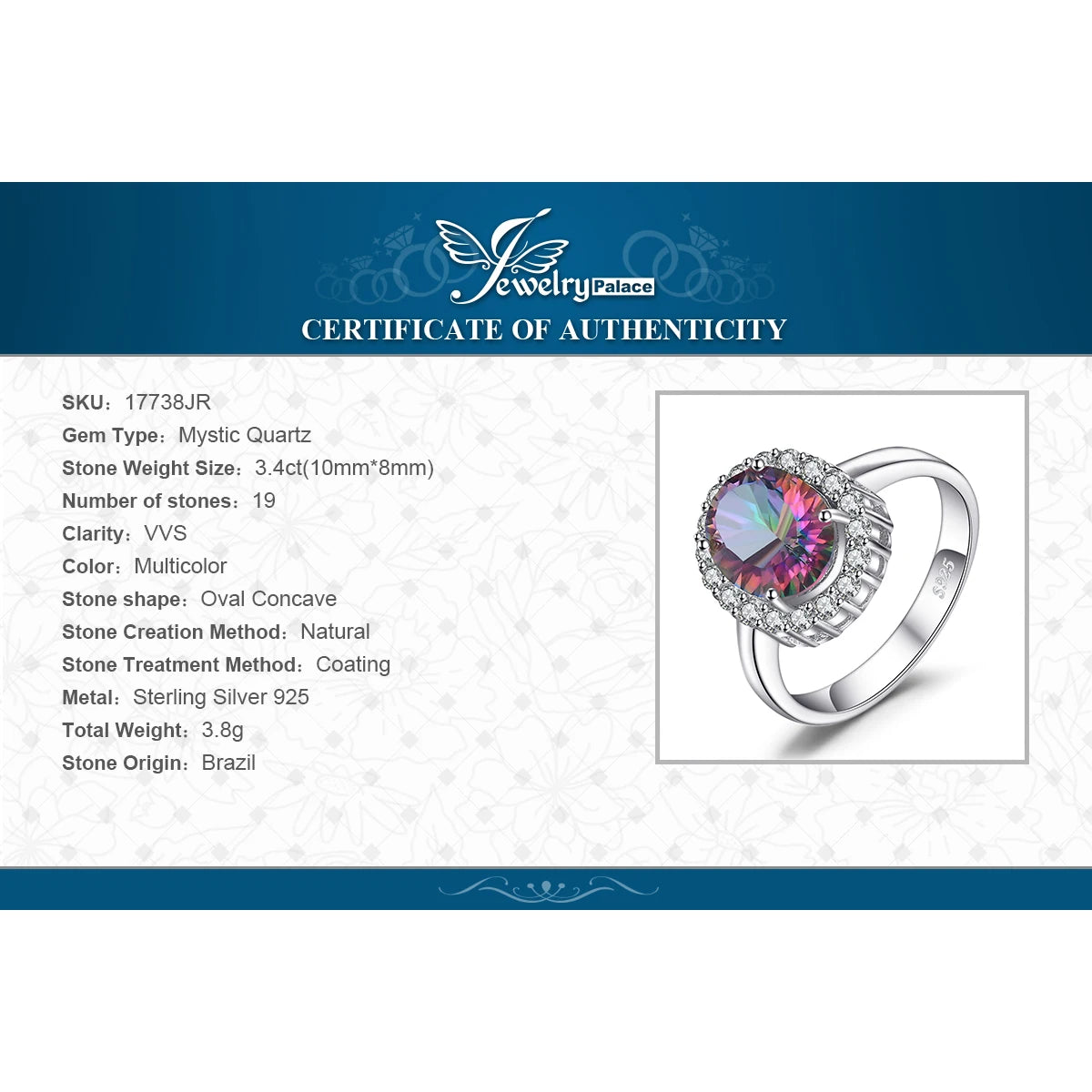 Exquisite 3.4Ct Natural Mystic Rainbow Quartz Halo Engagement Ring in 925 Sterling Silver - Perfect Gift for Women