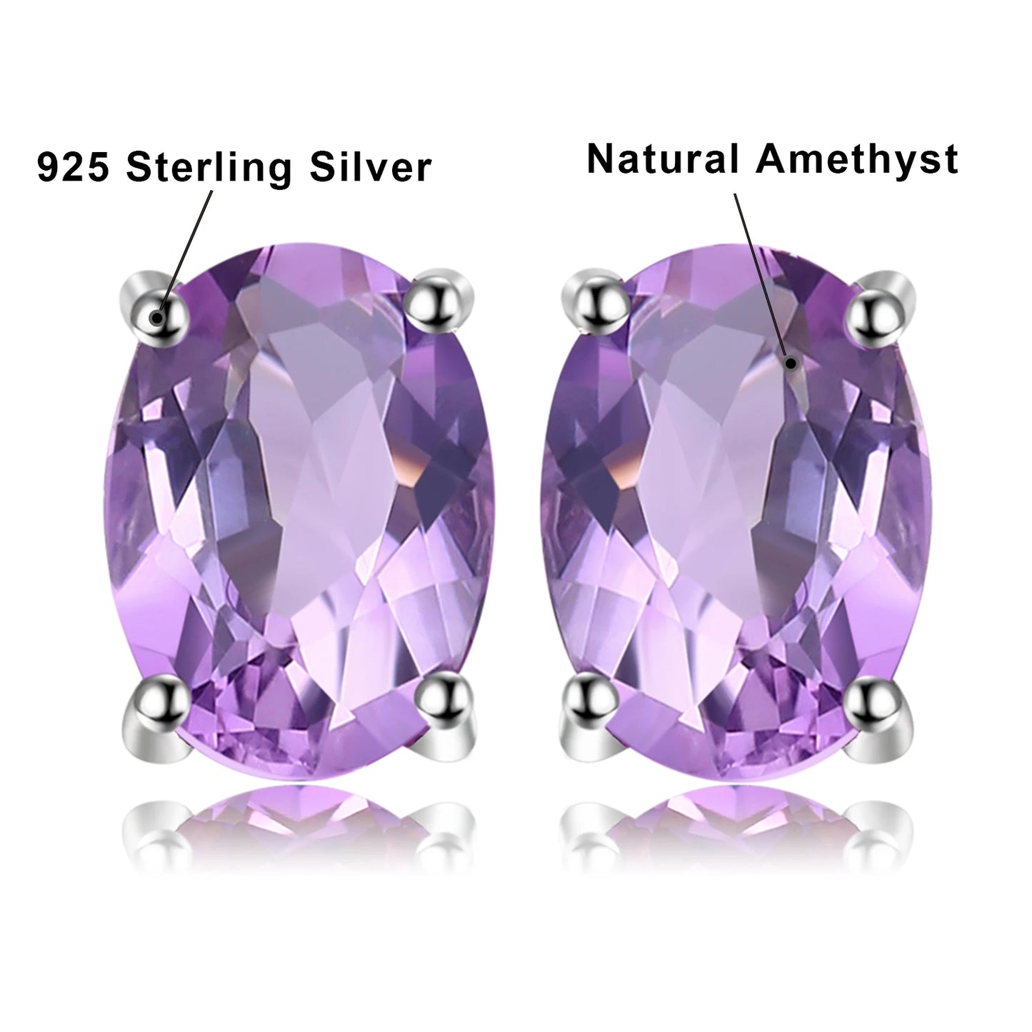 Elegant Oval Natural Amethyst 925 Sterling Silver Stud Earrings for Women - Perfect for Any Occasion