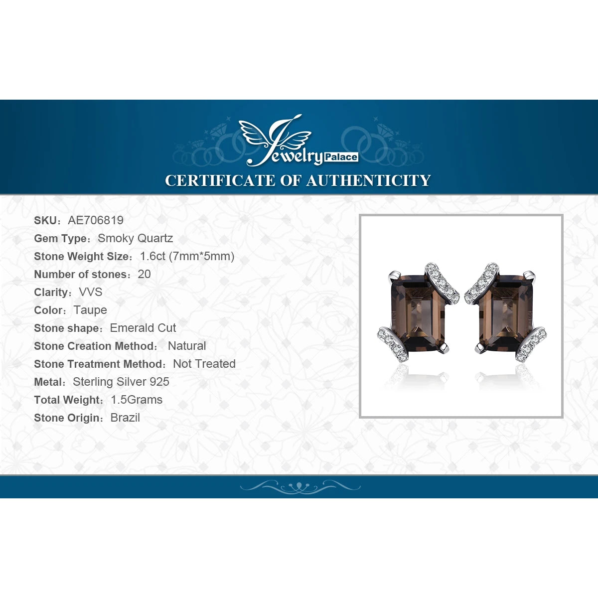 Elegant Emerald Cut 1.6Ct Genuine Smoky Quartz Earrings in 925 Sterling Silver – A Timeless Gemstone Gift for Women
