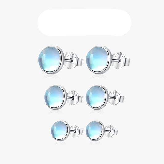 Elegant 925 Sterling Silver Round Moonstone Stud Earrings - Radiate Charm with Platinum Plated Design for Women