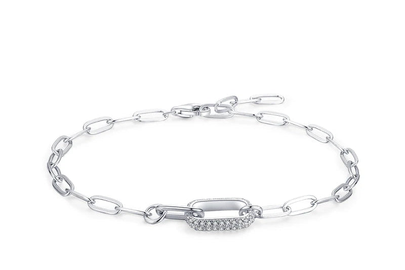 Exquisite Trendy 925 Sterling Silver Geometric Link Lock Bracelet for Women Featuring Dazzling Zirconia Chains