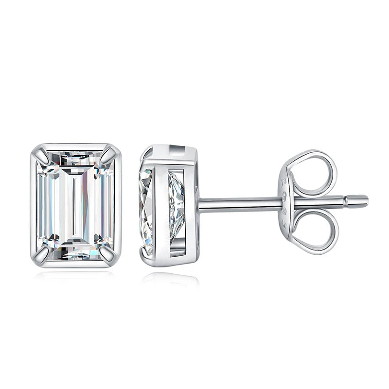 Exquisite Emerald Cut 5A Cubic Zirconia Stud Earrings in 925 Sterling Silver – Perfect for Weddings and Anniversaries