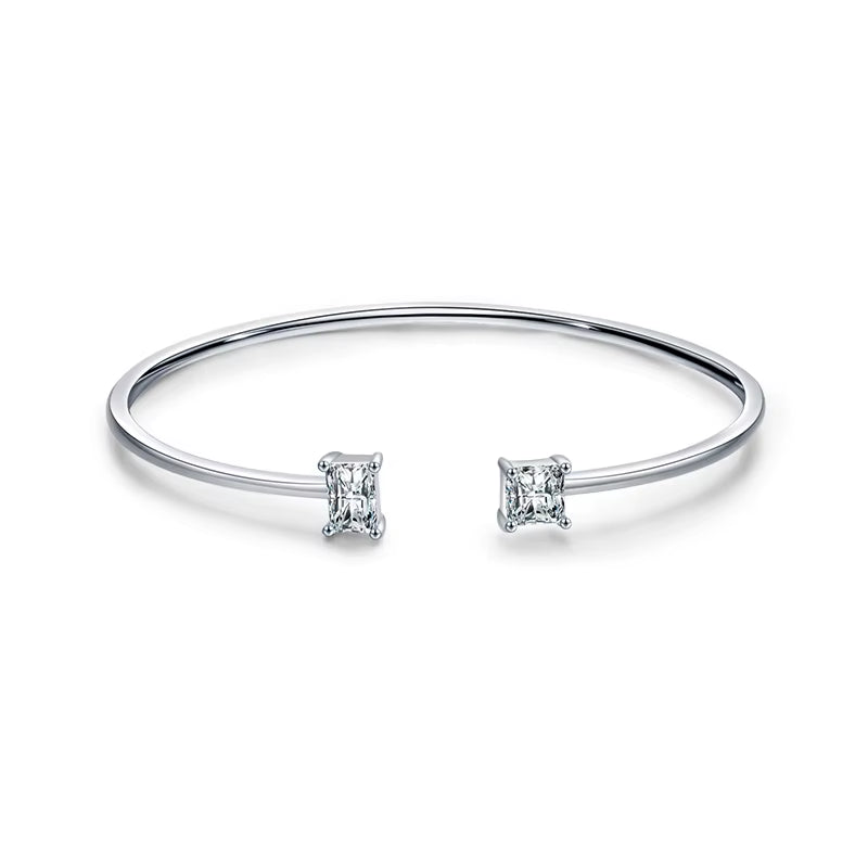 Luxury 925 Sterling Silver Asymmetrical Bangle Bracelet Adorned with AAAAA Zirconia - Perfect for Weddings and Special Occasions