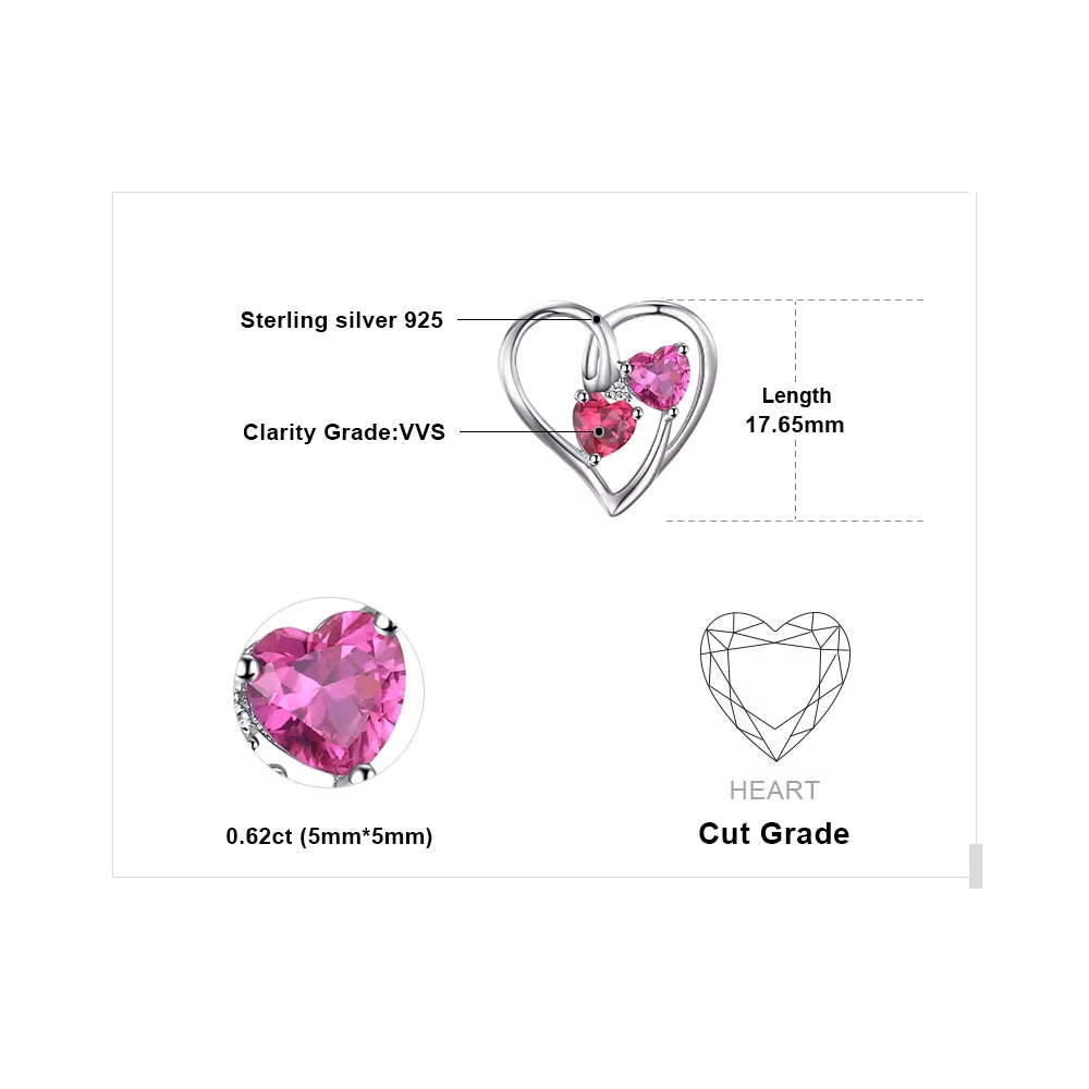 Love Heart Pendant Necklace with 1.2Ct Created Ruby and Pink Sapphire in 925 Sterling Silver - Ideal Gift for Women