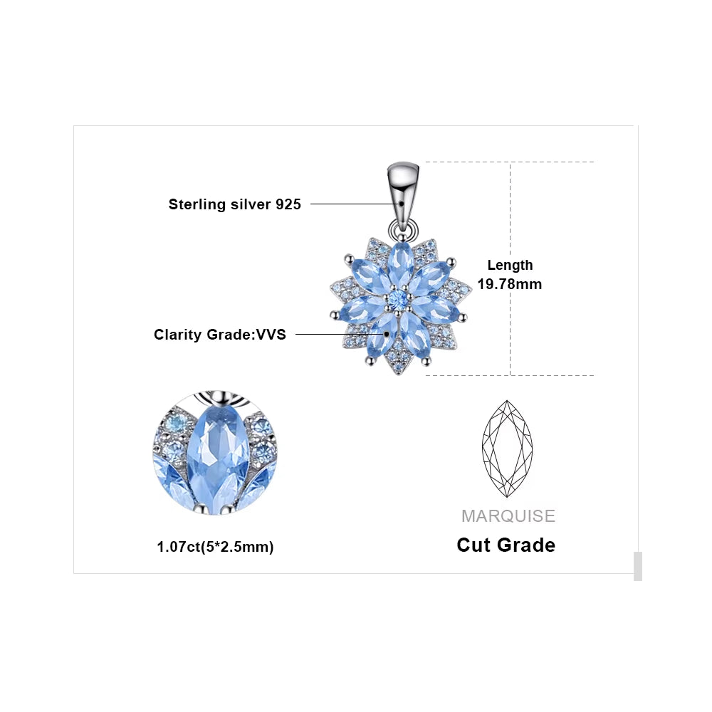 Exquisite Flower Design 1.2Ct Created Light Blue Spinel Pendant Necklace in 925 Sterling Silver - A Perfect Fashion Gift for Women