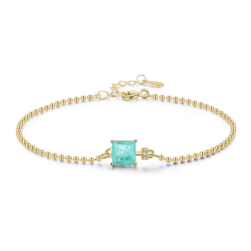 Discover the Elegance of Our 2021 New 925 Sterling Silver Luxury Square Tourmaline Beads Chain Bracelet for Women – A Fine Statement Jewelry Piece