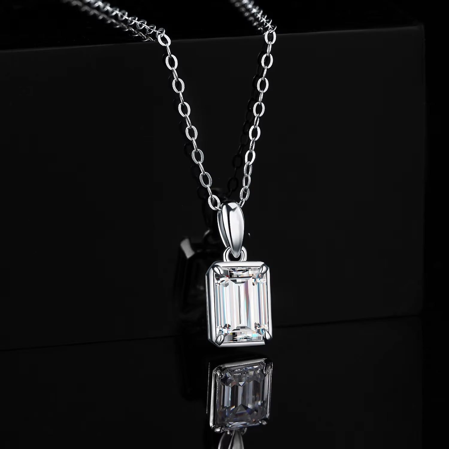Exquisite 1Ct D Color Emerald Cut Moissanite Pendant Necklace in 925 Sterling Silver - Perfect Gift for Women - Yellow Rose Gold Plated (Chain Not Included)