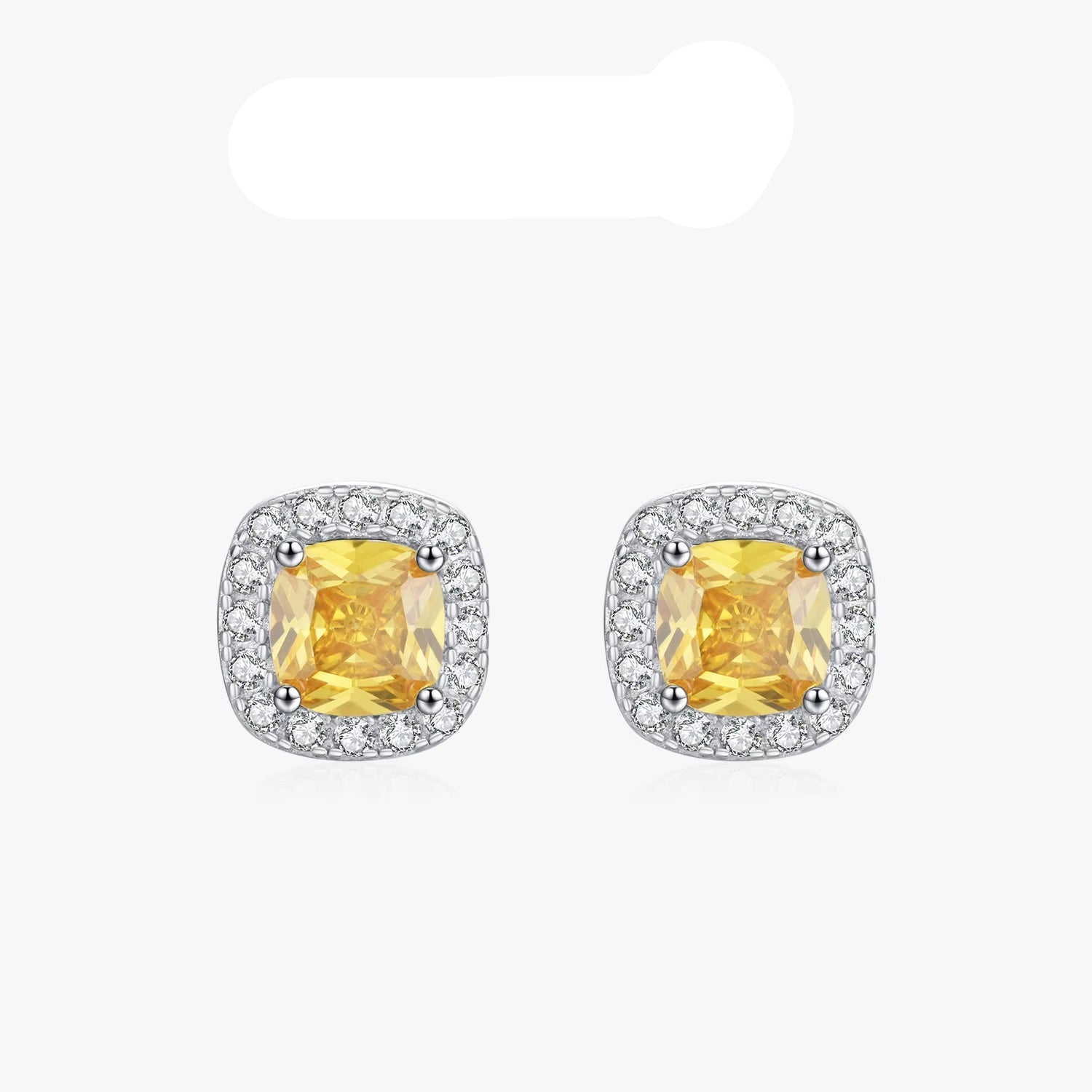 Yellow Sparkling Cubic Zirconia Platinum Plated Stud Earrings 925 Sterling Silver Earrings for Women Wedding Jewelry
