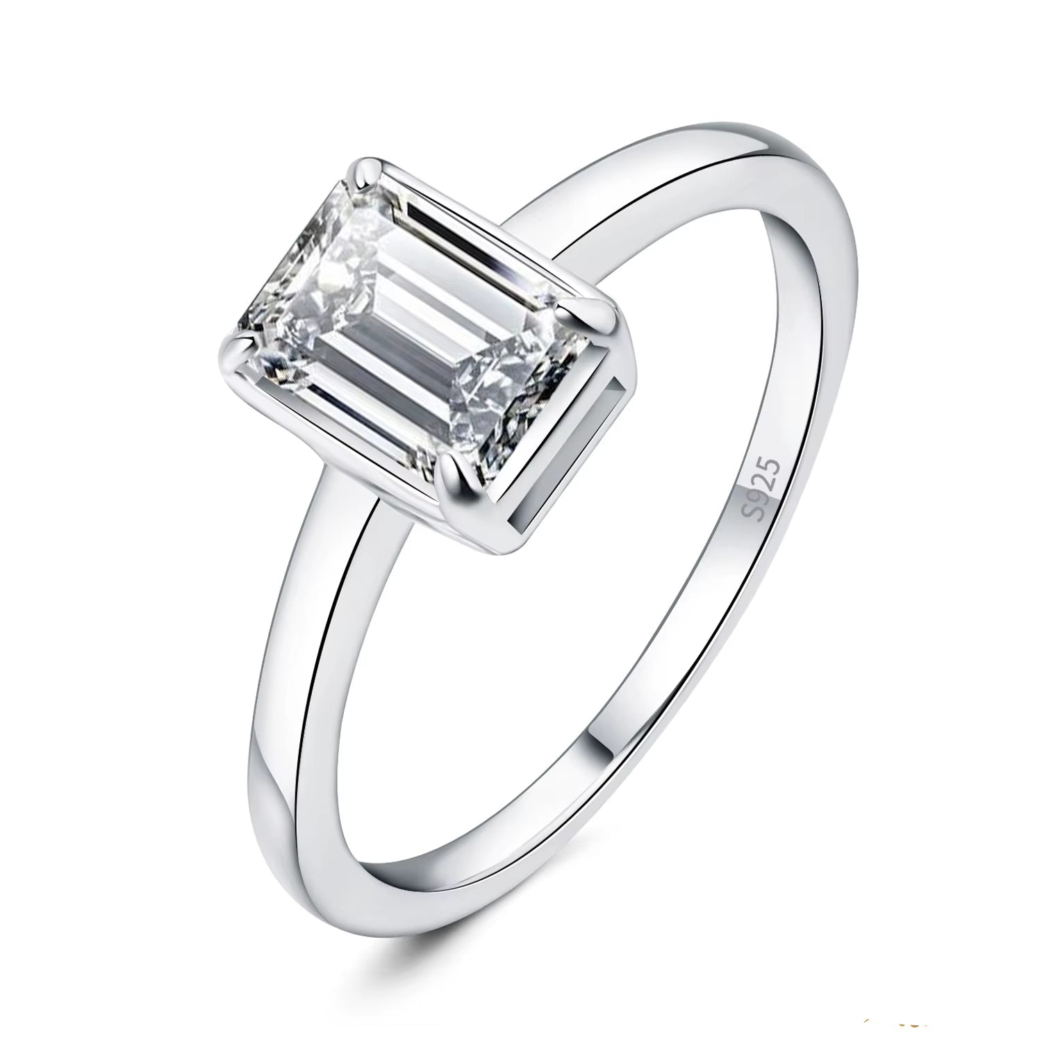 Radiant 5A CZ Emerald Cut Solitaire Cocktail Ring in 925 Sterling Silver - The Perfect Wedding and Anniversary Fine Jewelry for Women