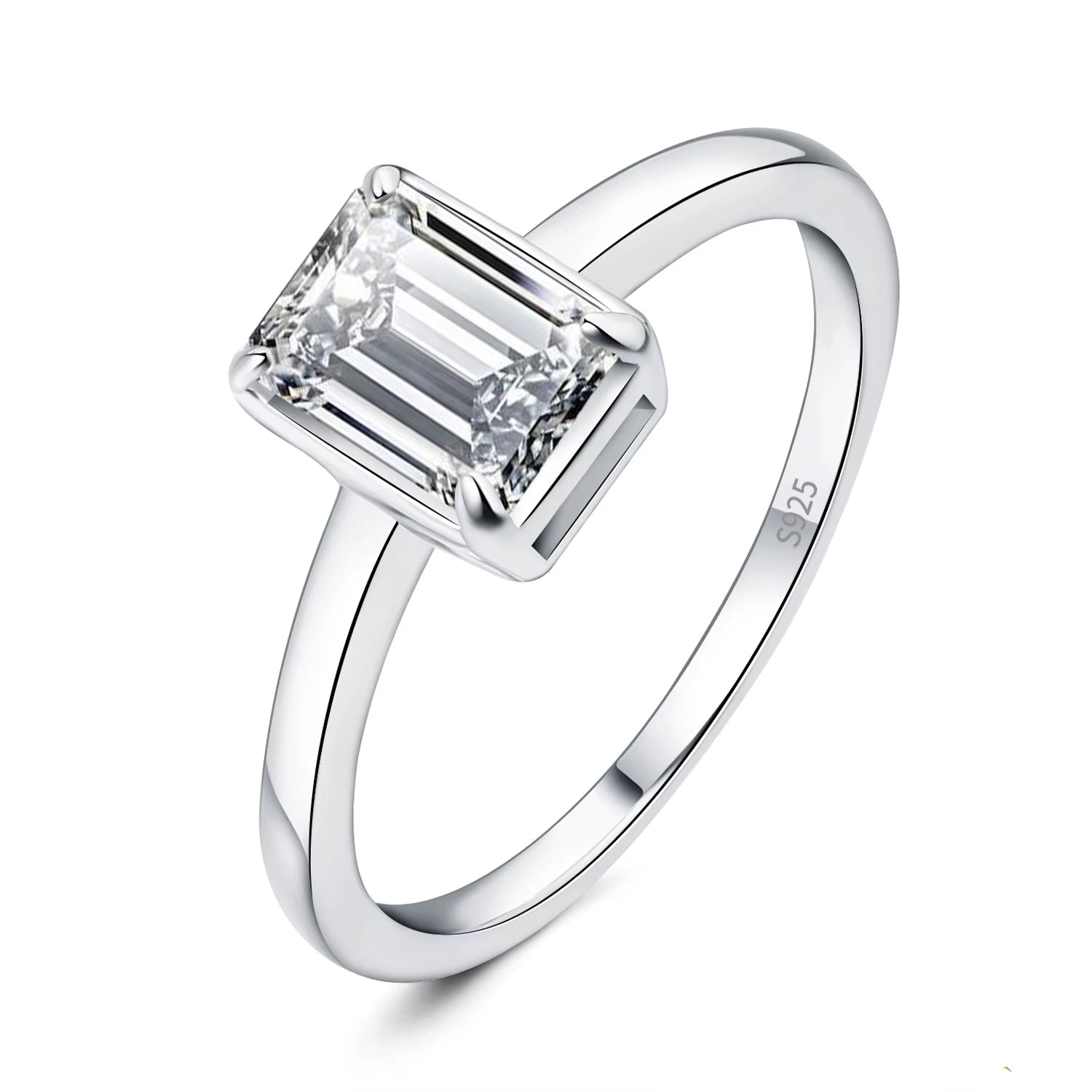 Exquisite 5A CZ Emerald Cut Solitaire Ring in 925 Sterling Silver – Perfect Wedding or Engagement Gift for Women