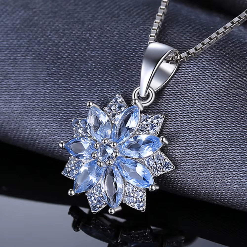 Exquisite Flower Design 1.2Ct Created Light Blue Spinel Pendant Necklace in 925 Sterling Silver - A Perfect Fashion Gift for Women