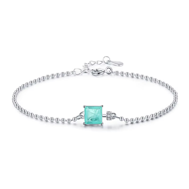 Discover the Elegance of Our 2021 New 925 Sterling Silver Luxury Square Tourmaline Beads Chain Bracelet for Women – A Fine Statement Jewelry Piece