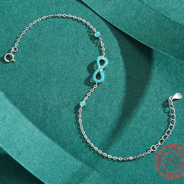 Exquisite Vintage 925 Sterling Silver Romantic Infinite Love Beach Bracelet with Natural Turquoise