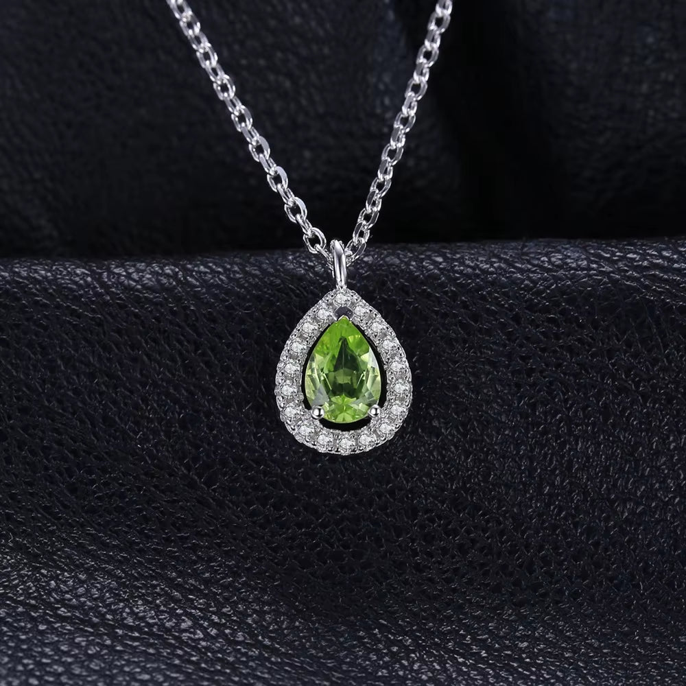 Elegant Pear Natural Peridot and 925 Sterling Silver Halo Pendant Necklace - A Refined Jewelry Gift for Women