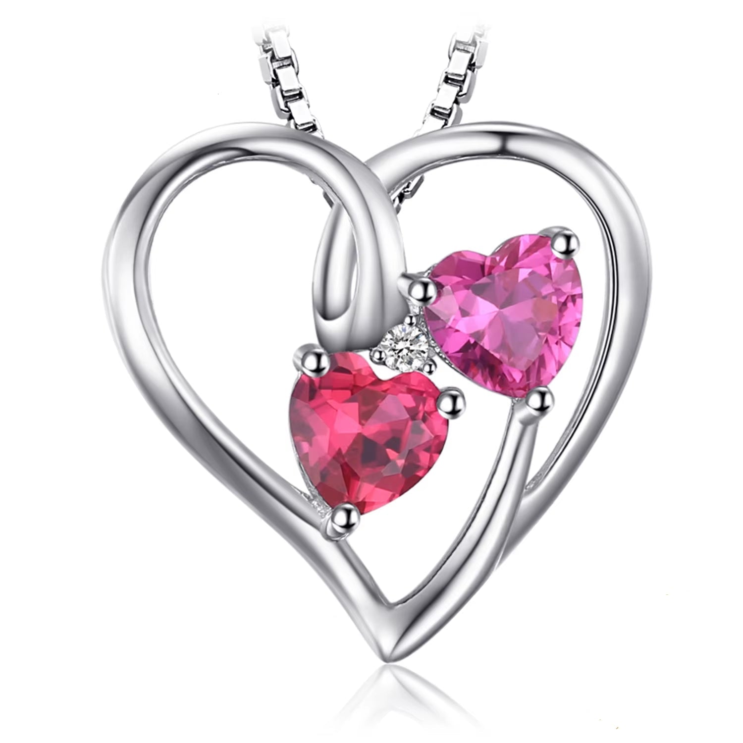 Love Heart Pendant Necklace with 1.2Ct Created Ruby and Pink Sapphire in 925 Sterling Silver - Ideal Gift for Women