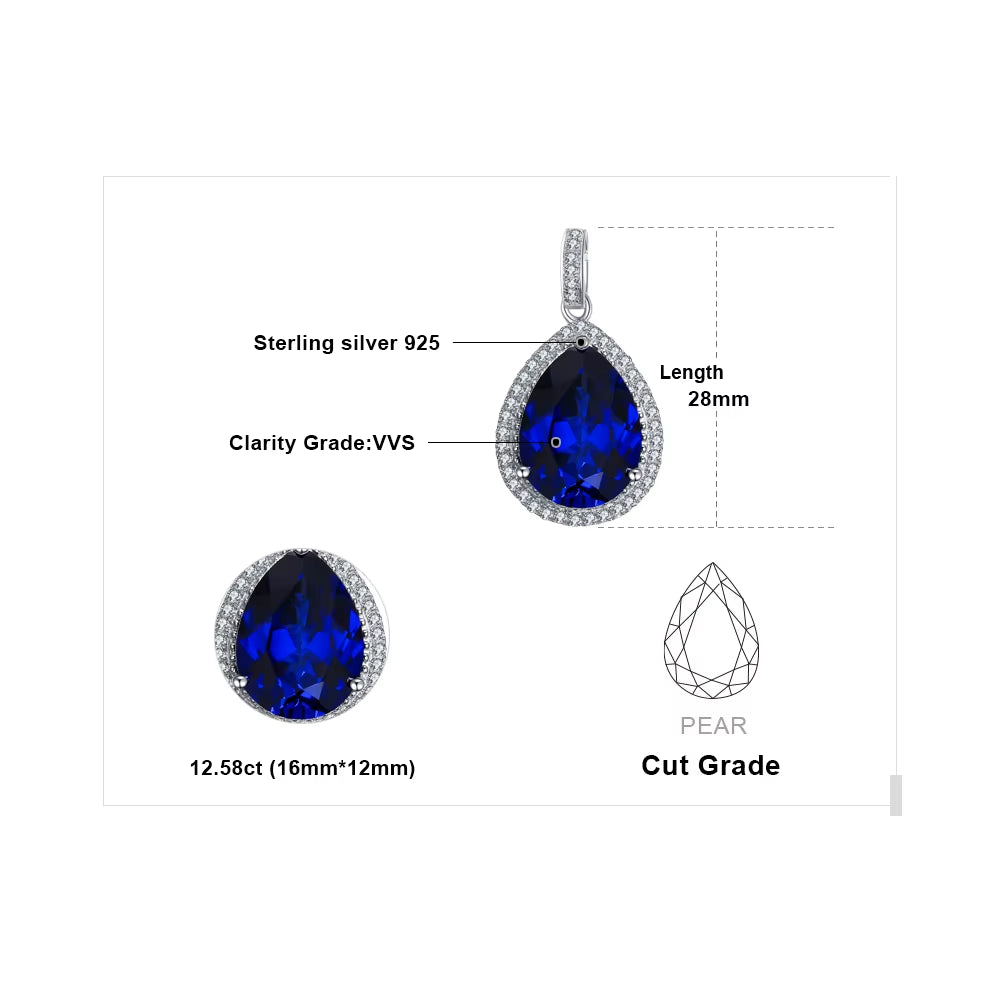 Luxurious 12Ct Created Blue Sapphire Pendant Necklace in 925 Sterling Silver for Women - Exquisite Birthday or Party Gift