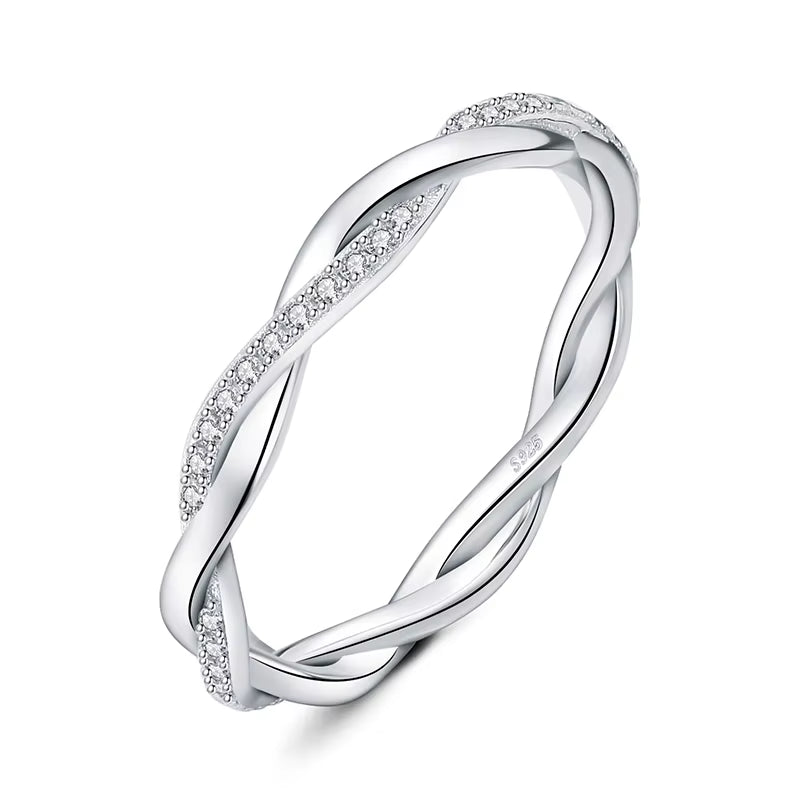 Exquisite Moissanite D Color Love Rope Infinity 925 Sterling Silver Stackable Band Ring - A Timeless Treasure for Women