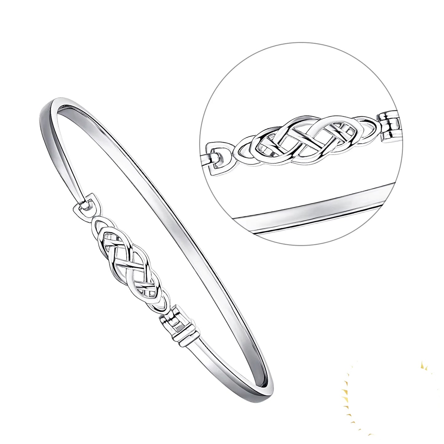 Elegant Irish Celtic Knot 925 Sterling Silver Bangle Bracelet for Women - Vintage Trendy Fine Jewelry
