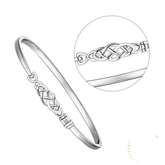 Elegant Irish Celtic Knot 925 Sterling Silver Bangle Bracelet for Women - Vintage Trendy Fine Jewelry