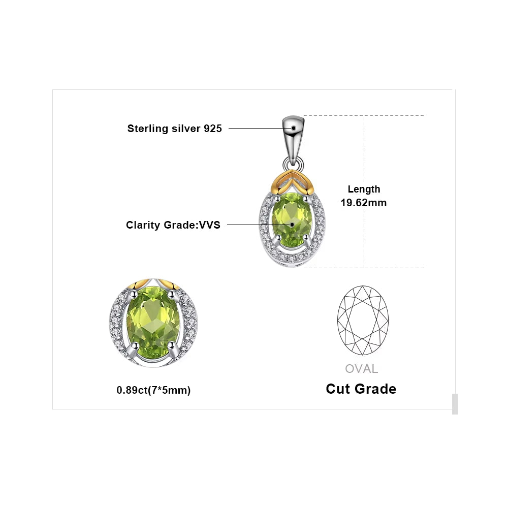 Elegant Oval Cut Genuine Natural Green Peridot Pendant Necklace in 925 Sterling Silver - A Timeless Accessory for Women