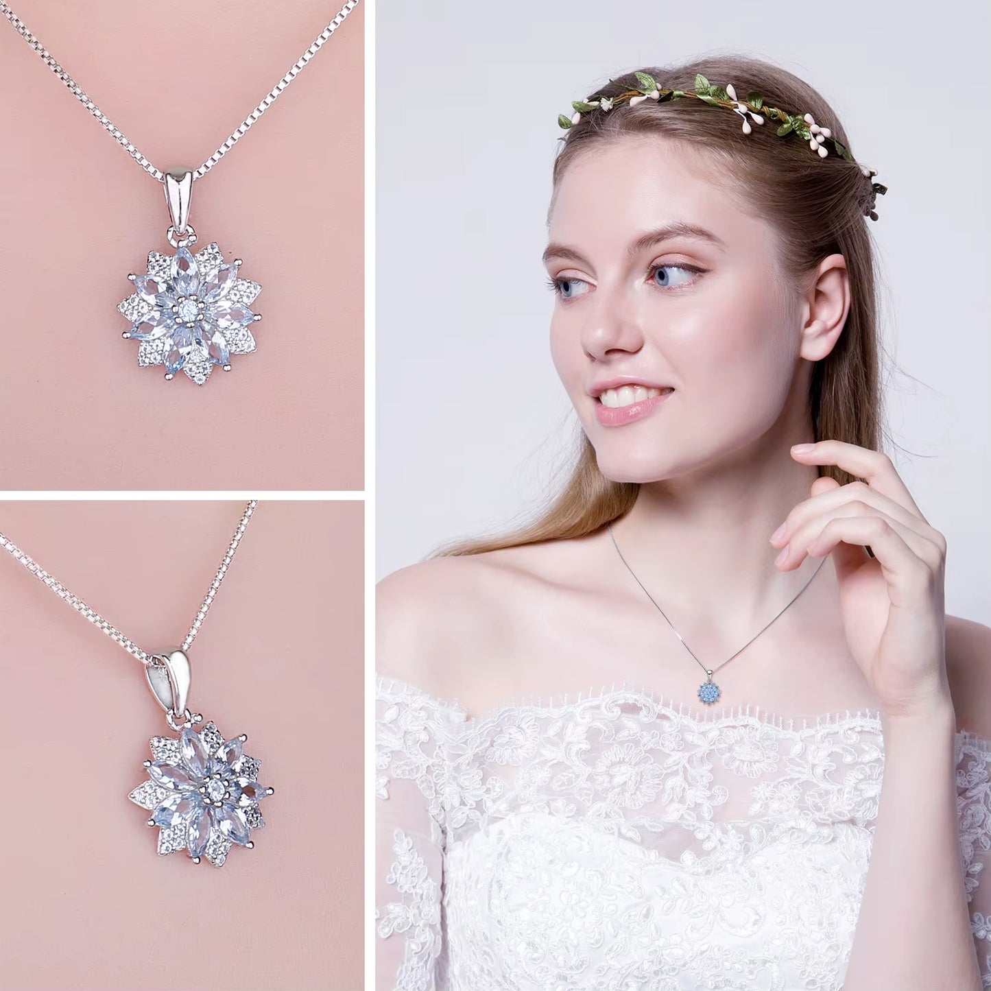 Exquisite Flower Design 1.2Ct Created Light Blue Spinel Pendant Necklace in 925 Sterling Silver - A Perfect Fashion Gift for Women