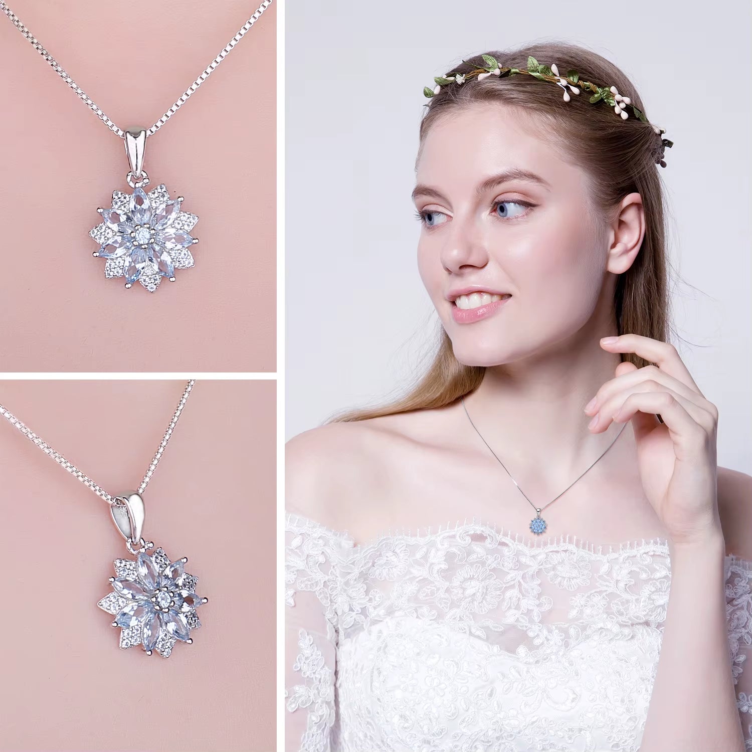 Exquisite Flower Design 1.2Ct Created Light Blue Spinel Pendant Necklace in 925 Sterling Silver - A Perfect Fashion Gift for Women