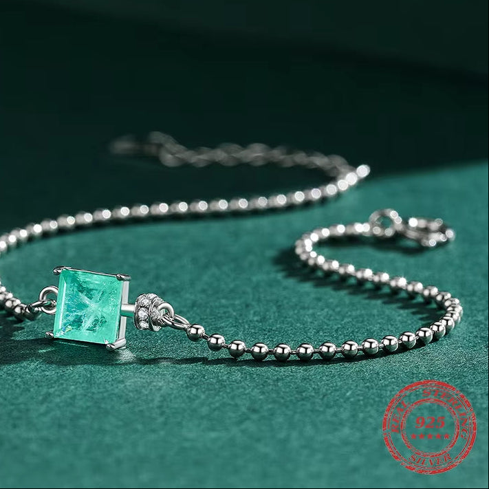 Discover the Elegance of Our 2021 New 925 Sterling Silver Luxury Square Tourmaline Beads Chain Bracelet for Women – A Fine Statement Jewelry Piece