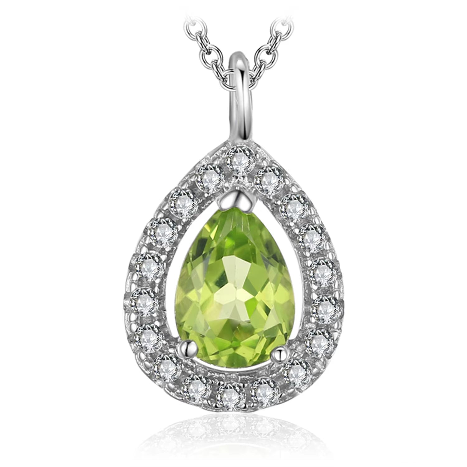 Elegant Pear Natural Peridot and 925 Sterling Silver Halo Pendant Necklace - A Refined Jewelry Gift for Women