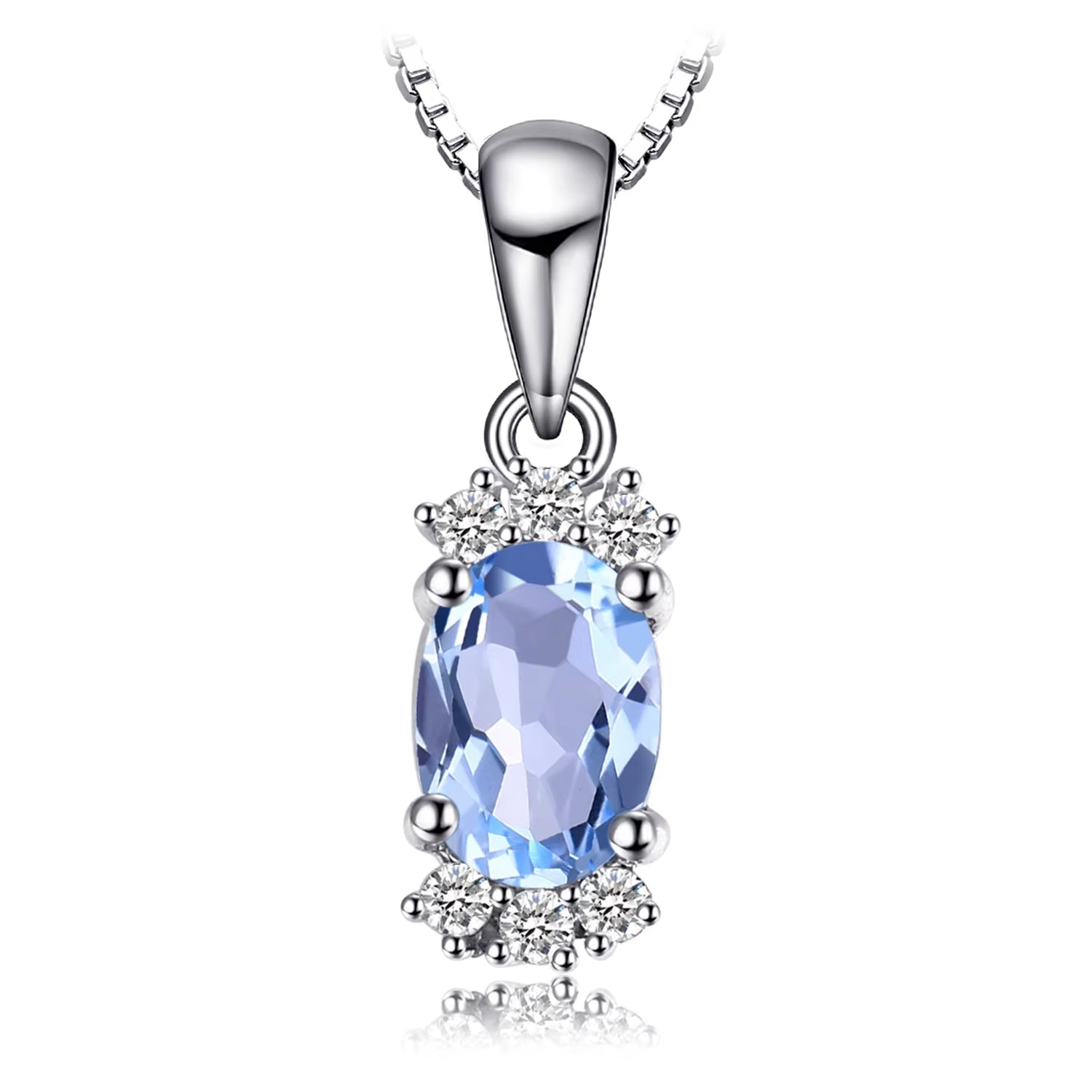 Stunning Natural Oval Sky Blue Topaz Pendant Necklace in Solid 925 Sterling Silver - Elegant Fine Jewelry for Women