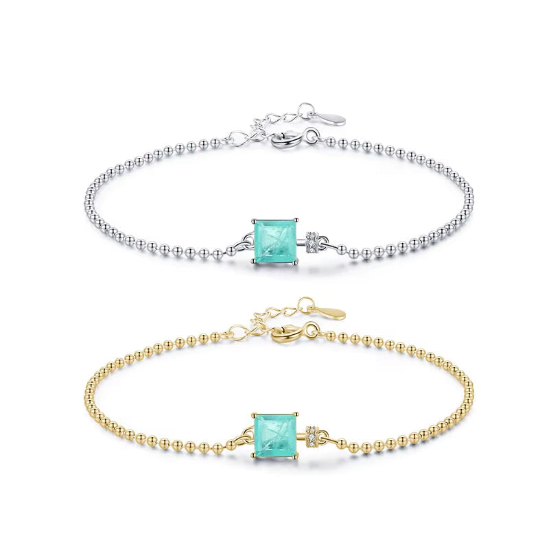 Discover the Elegance of Our 2021 New 925 Sterling Silver Luxury Square Tourmaline Beads Chain Bracelet for Women – A Fine Statement Jewelry Piece