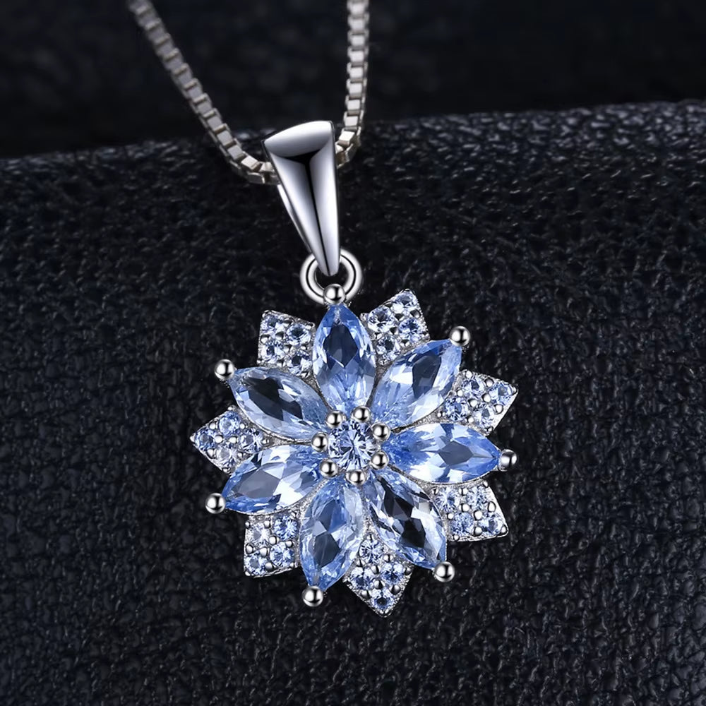 Exquisite Flower Design 1.2Ct Created Light Blue Spinel Pendant Necklace in 925 Sterling Silver - A Perfect Fashion Gift for Women