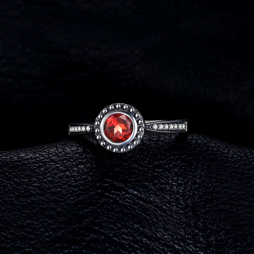 Elegant 5mm Natural Garnet 925 Sterling Silver Ring - A Timeless Fashion Statement for Women
