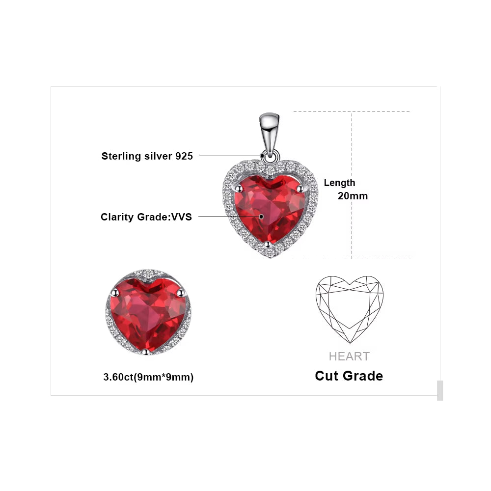 Exquisite Heart Love 3.6Ct Created Ruby Pendant Necklace in 925 Sterling Silver for Women – A Perfect Gift for Any Occasion