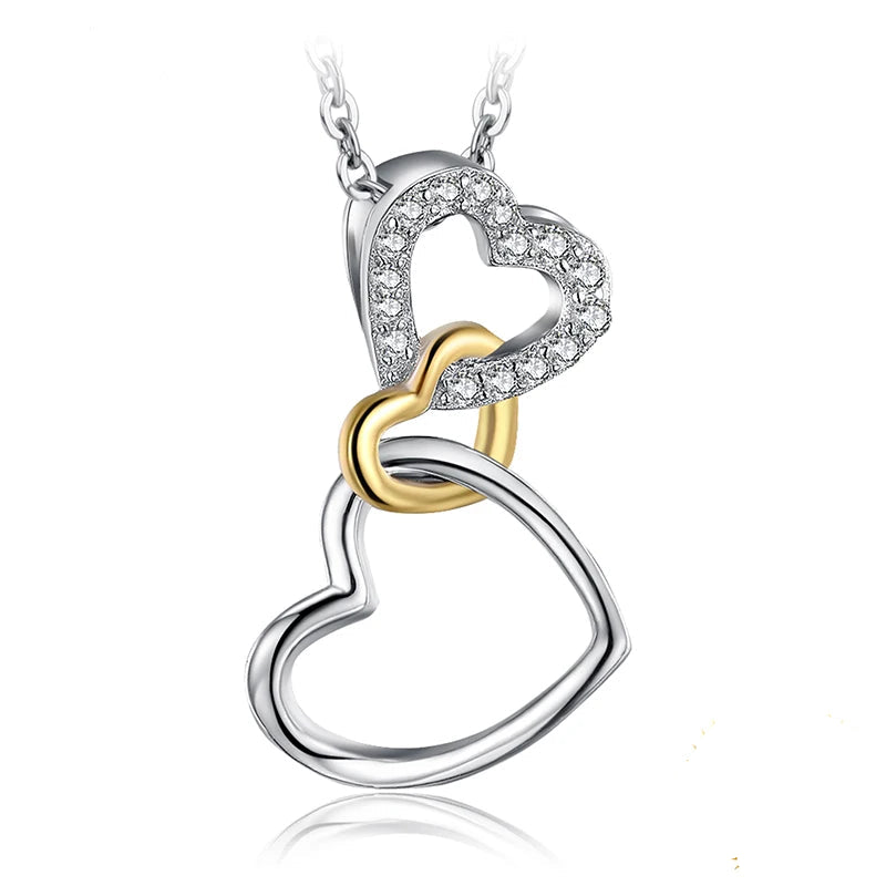 Exquisite Heart Love Knot 925 Sterling Silver Pendant Necklace with Cubic Zirconia - A Timeless Gift for Her