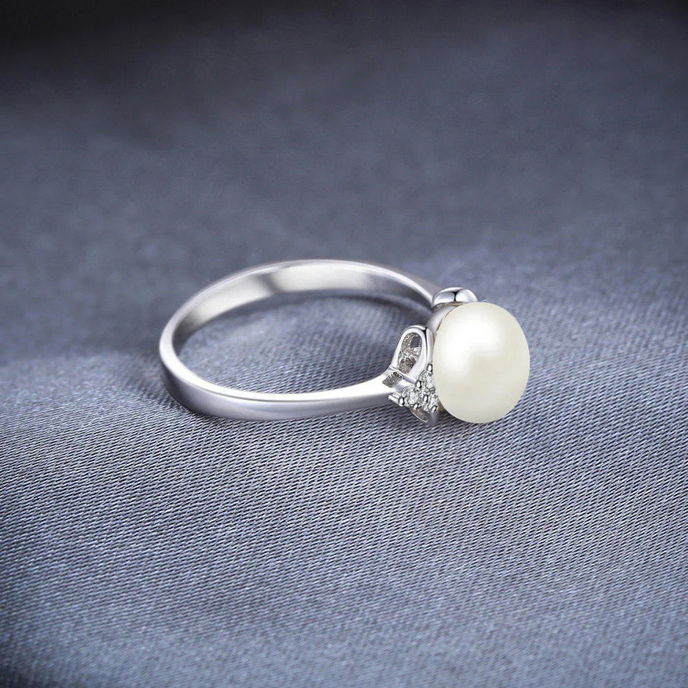 Elegant 8mm White Freshwater Pearl Cocktail Ring in 925 Sterling Silver - A Timeless Gift for Women